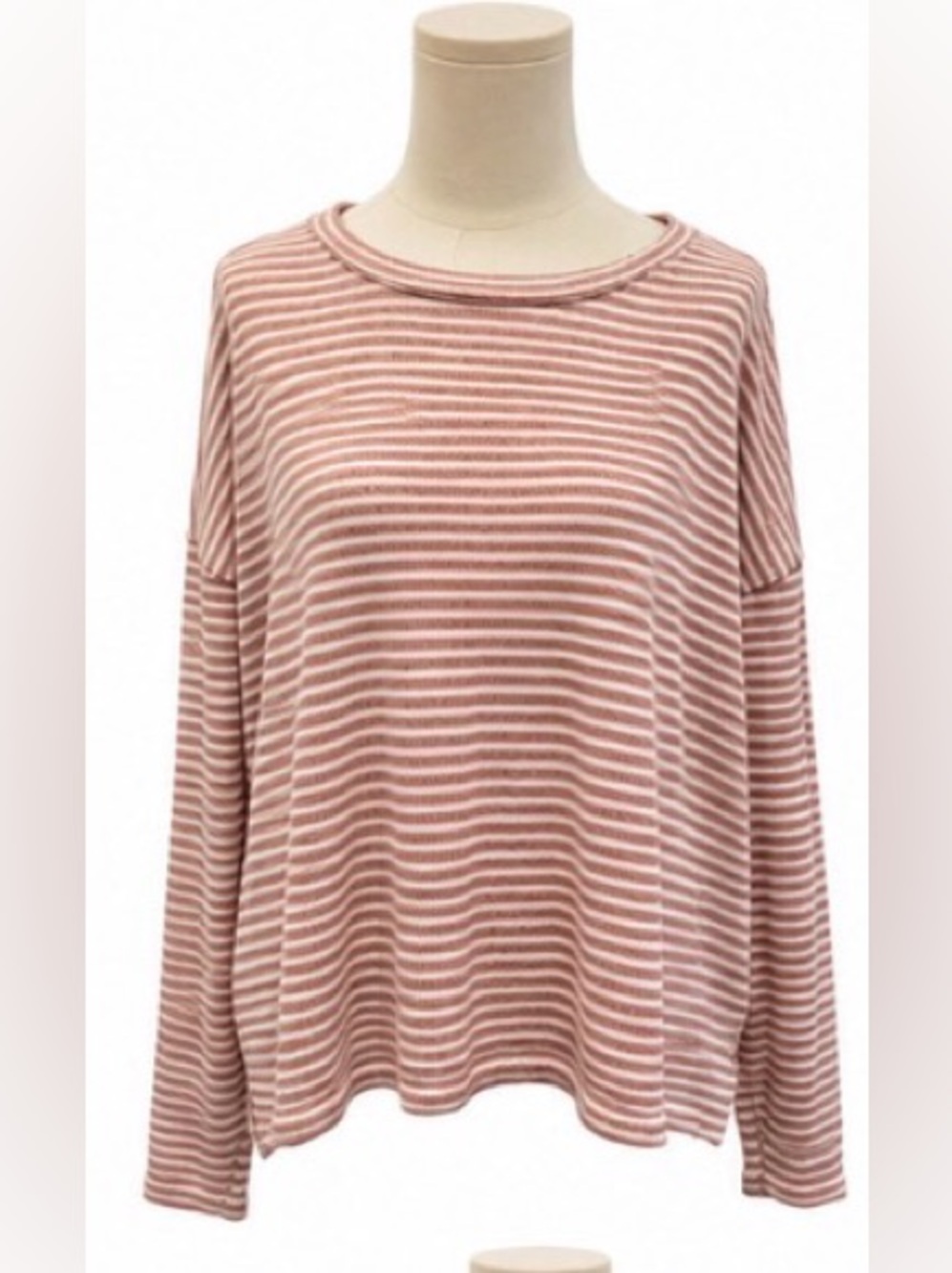 Madewell Striped Long Sleeve Knit Top Mauve Ivory Cotton Blend Size Medium Relax